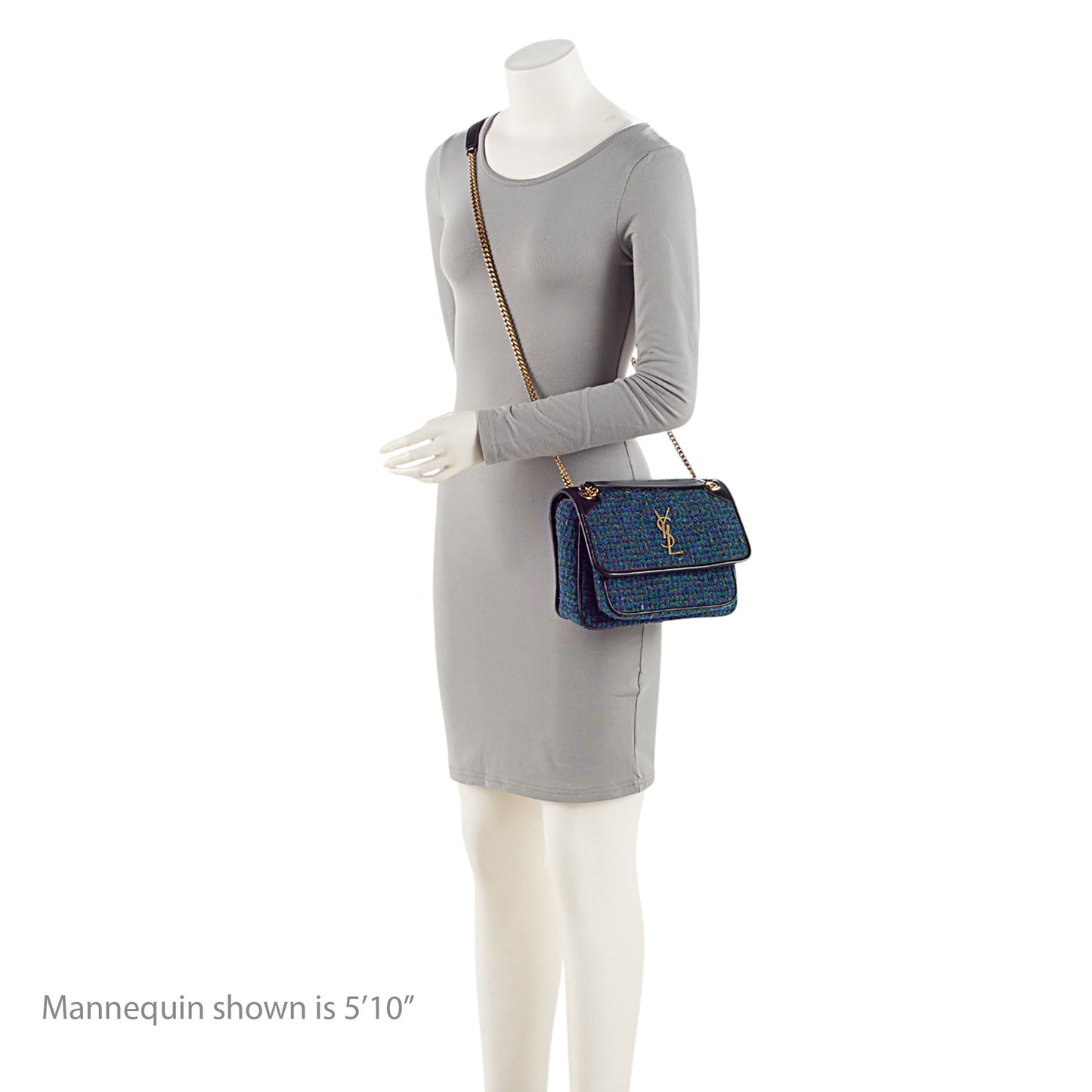 Saint Laurent Tweed Crinkled Leather Niki Baby Shoulder Bag