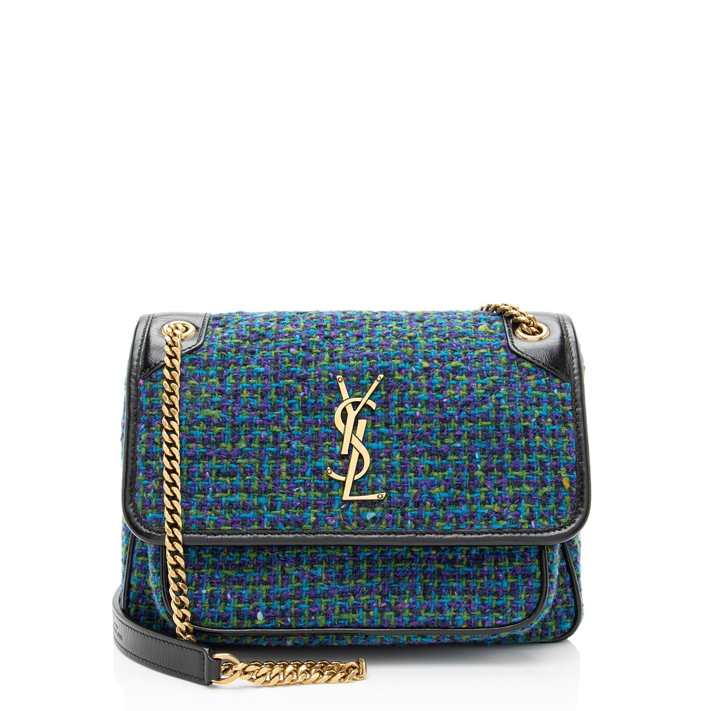 Saint Laurent Tweed Crinkled Leather Niki Baby Shoulder Bag