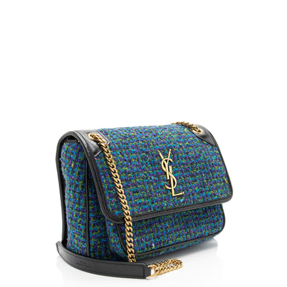 Saint Laurent Tweed Crinkled Leather Niki Baby Shoulder Bag