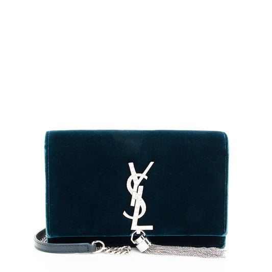 Saint Laurent Velvet Crystal Monogram Kate Tassel Chain Wallet Handbag
