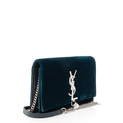 Saint Laurent Velvet Crystal Monogram Kate Tassel Chain Wallet Handbag