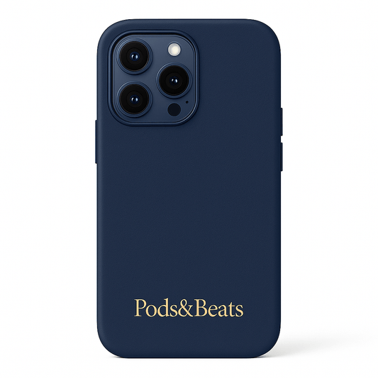 Pods&Beats Navy Blue Leather Case for iPhone 16 Pro Max - Fashiono