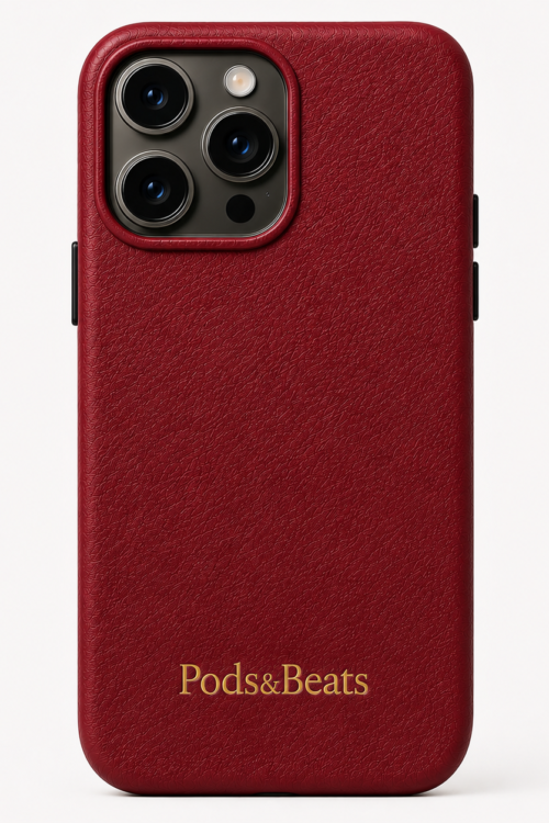Pods&Beats Premium Leather iPhone Case Dark Red